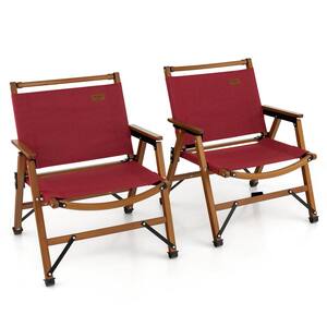2-Piece  Patio Portable Camping Chair Folding Compact Beach Chair Solid Bamboo Frame