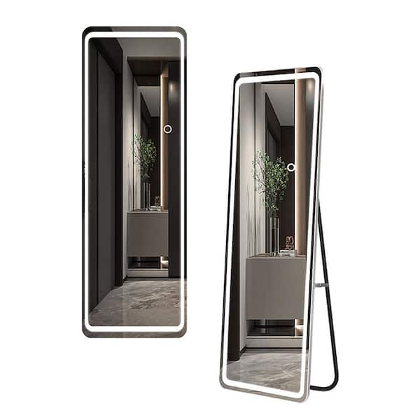Unbranded White 20 in. W x 63 in. H Rectangle Floor Mirror, Hanging Mirror Wall Mounted Mirror with Dimming and 3-Color Lighting