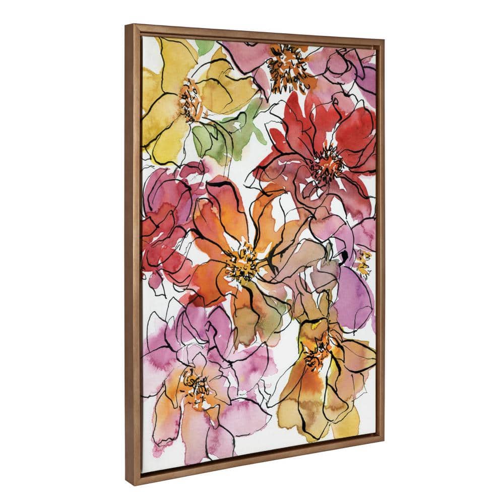 Colorful Floral Print on Canvas with Gold Frame, 23x33