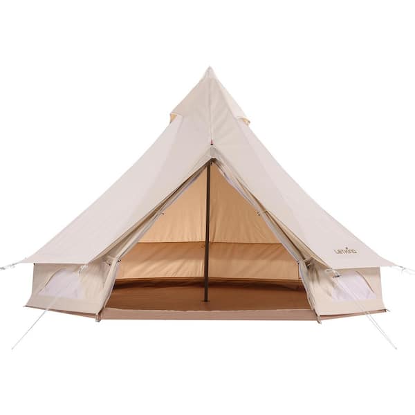 LETKIND 10 ft. x 10 ft. Metal Bell Tent in Khaki 100% Cotton