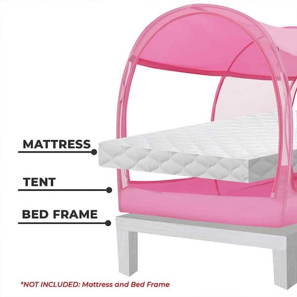 Indoor Pop Up Portable Frame Mosquito Net Bed Canopy Tent Full Curtains Breathable Pink Cottage (Mattress Not Included)