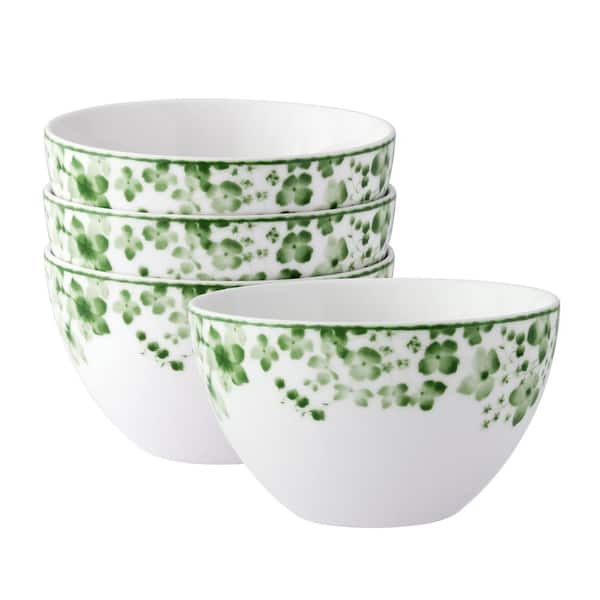 Noritake Bloomington Road 6 in. 29.5 fl. oz. (White and Green) Porcelain Cereal Bowls, (Set of 4)
