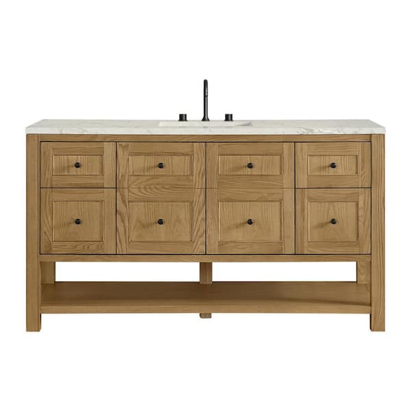 Breckenridge 60.0 in. Single Bath Vanity in Light Natural Oak with Wireless Charging Victorian Silver Quartz Top