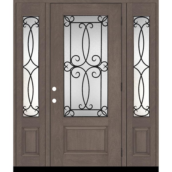 Steves & Sons Regency 64 in. x 96 in. 3/4Lite Georgian Decorative Glass LHOS Ashwd Mahogany Fiberglass Prehung Front Door w/Dbl12in.SL