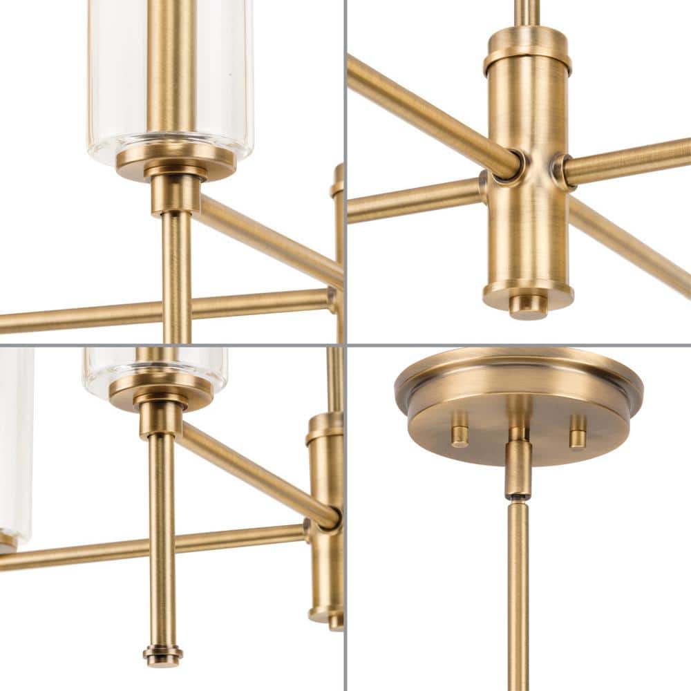 Elara Vintage Brass 4-Light Chandelier with Clear Glass Shades