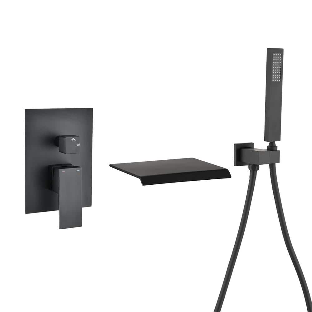 Wide Spout Waterfall Single-Handle Wall Mount Roman Tub Faucet with Hand Sh