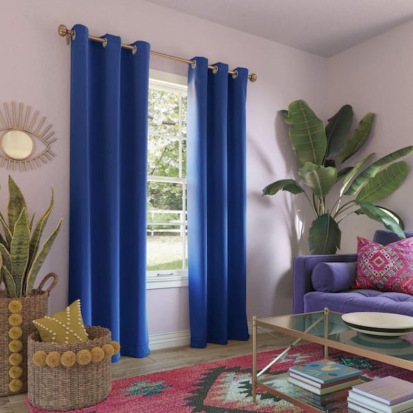 Riley Kids Bedroom Classic Blue Polyester 40 in. W x 95 in. L Grommet Blackout Curtain (Single Panel)