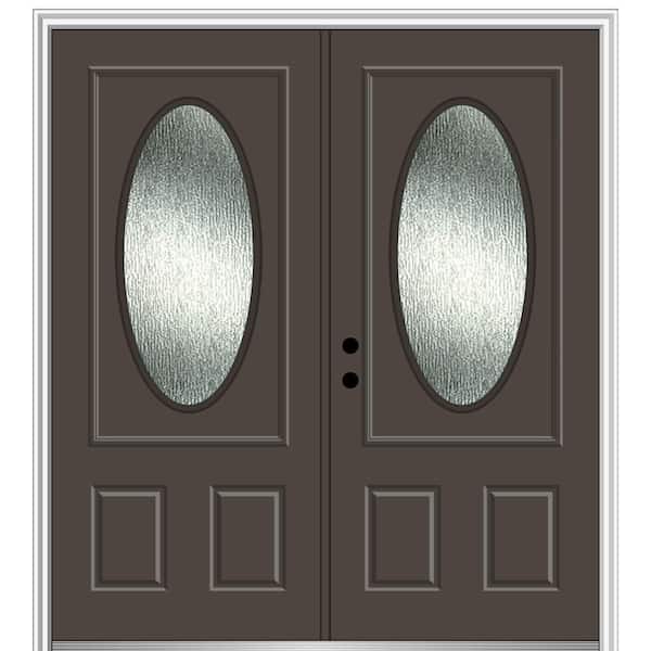 MMI Door 72 in. x 80 in. Right-Hand/Inswing Rain Glass Brown Fiberglass Prehung Front Door on 4-9/16 in. Frame