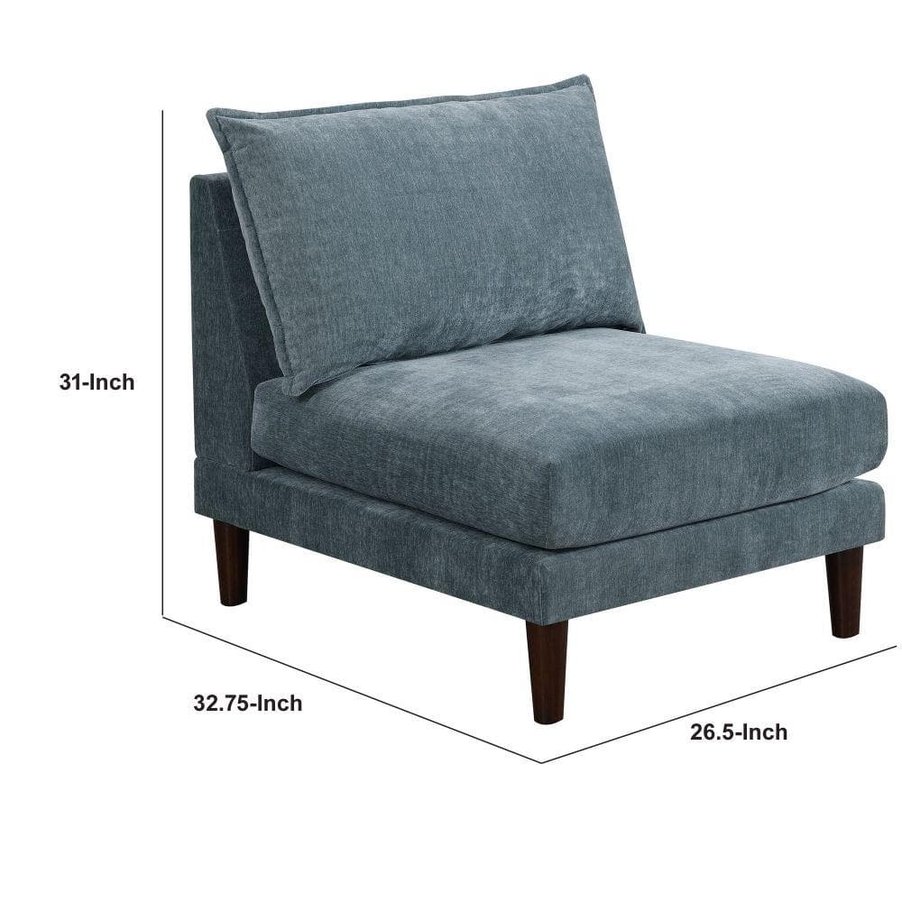 Slate Blue Suede-Like Modular Armless Sofa Chair with Lumbar Cushion