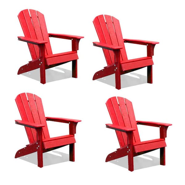Miscool Red HDPE Plastic Outdoor Leisure Adirondack Chair (4-Pack)