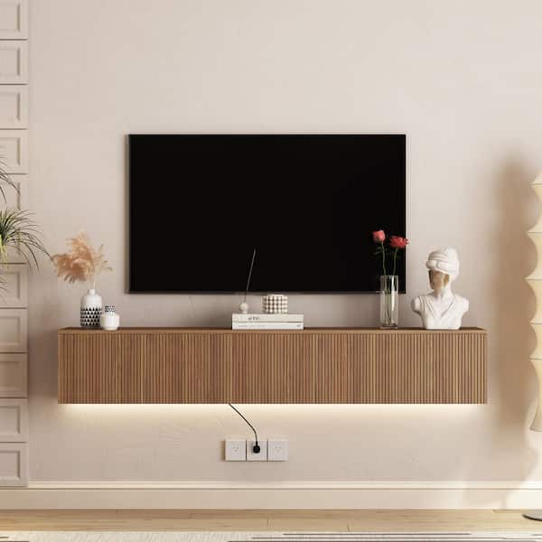 GOGEXX 69 in. W x 11.8 in. D Brown MDF Wood Floating TV Stand