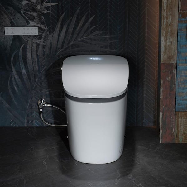 Voice Control Smart Electric Elongated Toilet with Auto Open and Close, Auto Flush,1000 Gram MAP, Cleaning Foam, White