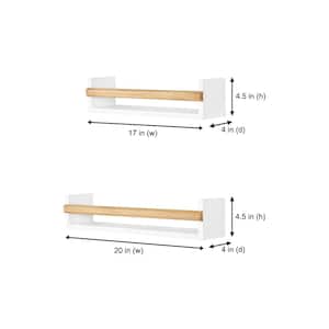 White and Natural Wood Floating Wall Shelves (Set of 2)