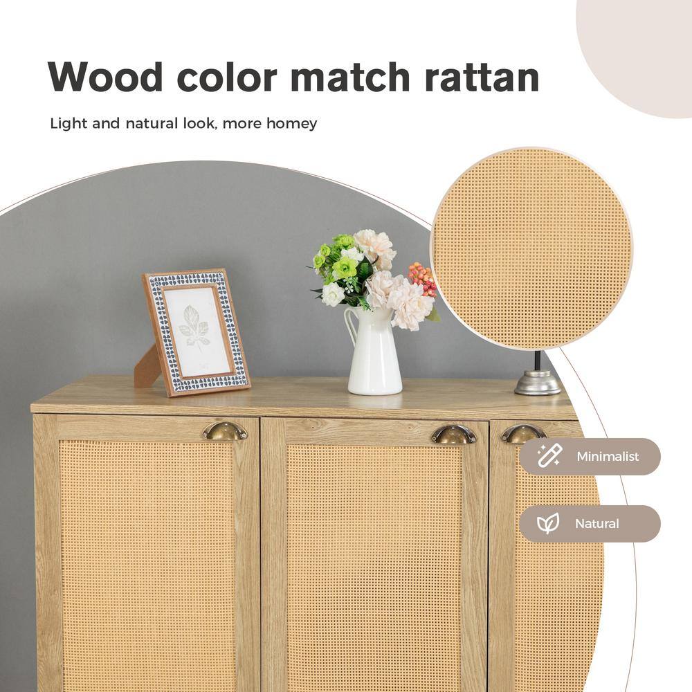 Close-up of the Phi Villa natural brown wood-look rattan storage cabinet doors.