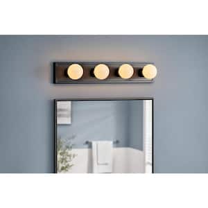 24 in. 4-Light Matte Black Mid-Century Vanity Light for Bathrooms