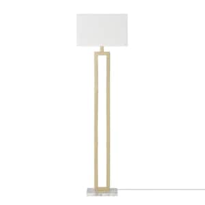 D'Alessio 58 in. Gold Floor Lamp with White Linen Shade and Faux Marble Base, CEC Title 20 LED Bulb Included