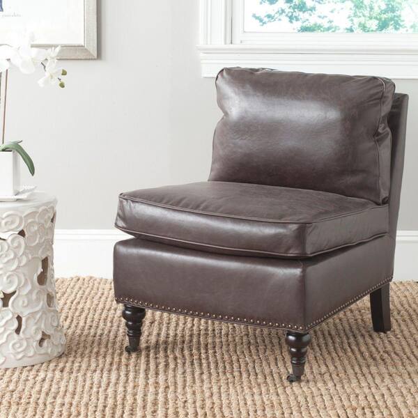 Safavieh Randy Antique Brown Bicast Leather Slipper Chair