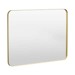 48 in. W x 36 in. H Tempered Glass Rounded Rectangle Framed Wall-Mounted Bathroom Vanity Mirror in Gold