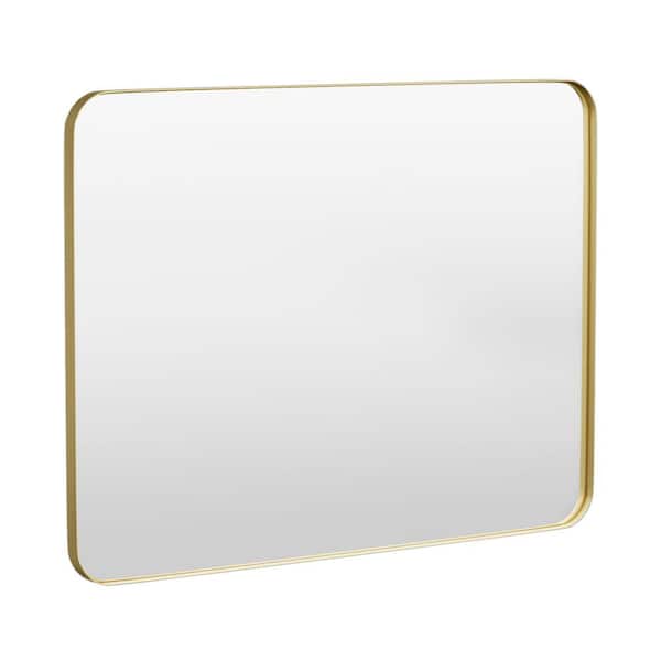 HOMEIBRO 48 in. W x 36 in. H Tempered Glass Rounded Rectangle Framed Wall-Mounted Bathroom Vanity Mirror in Gold