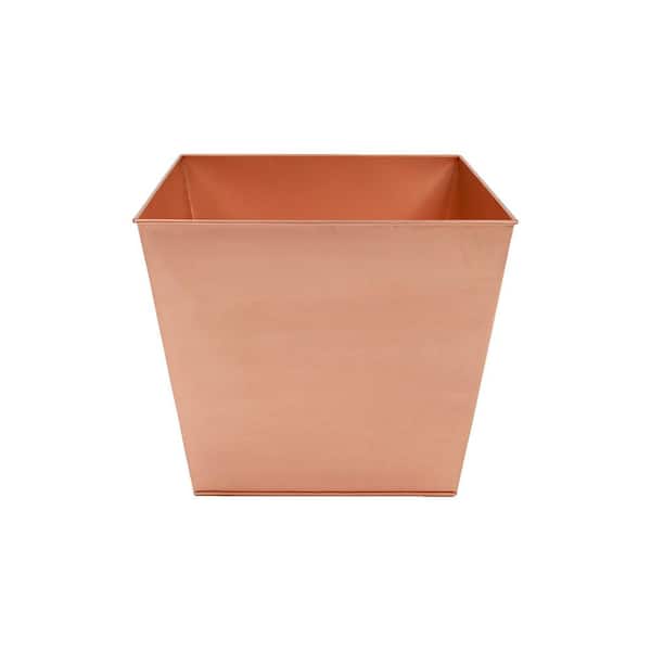 6.3" W Square Copper Plated Galvanized Steel Flower Box, Indoor Outdoor Use, Planter, Garden Accent