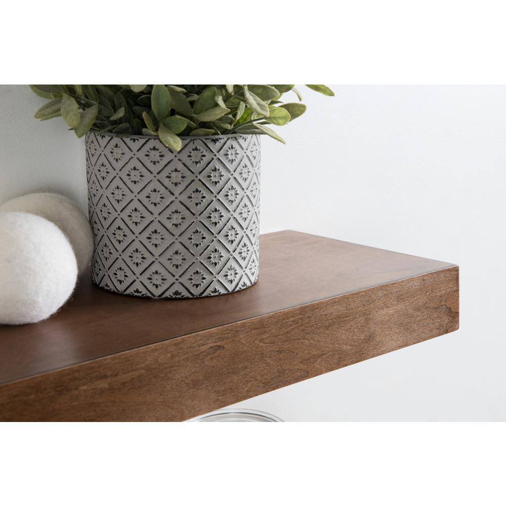 Rustic Brown Wood Floating Wall Shelves Set of 2