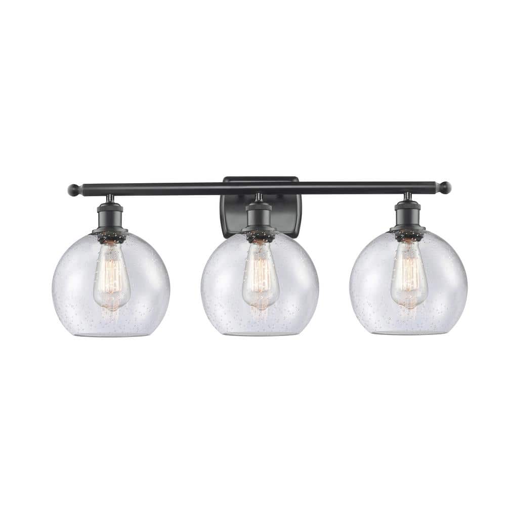 Athens 26 in. 3-Light Matte Black, Seedy Vanity Light with Clear Glass Shade price history on PriceWatchPro