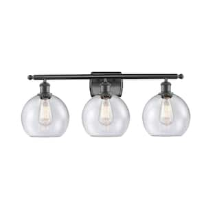 Athens 26 in. 3-Light Matte Black, Seedy Vanity Light with Clear Glass Shade