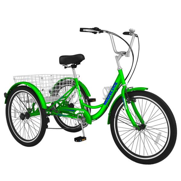 24 Inch 7 Speed Adult Trike Tricycle Three Wheel Bike w/ Basket & Backrest+Tools 
