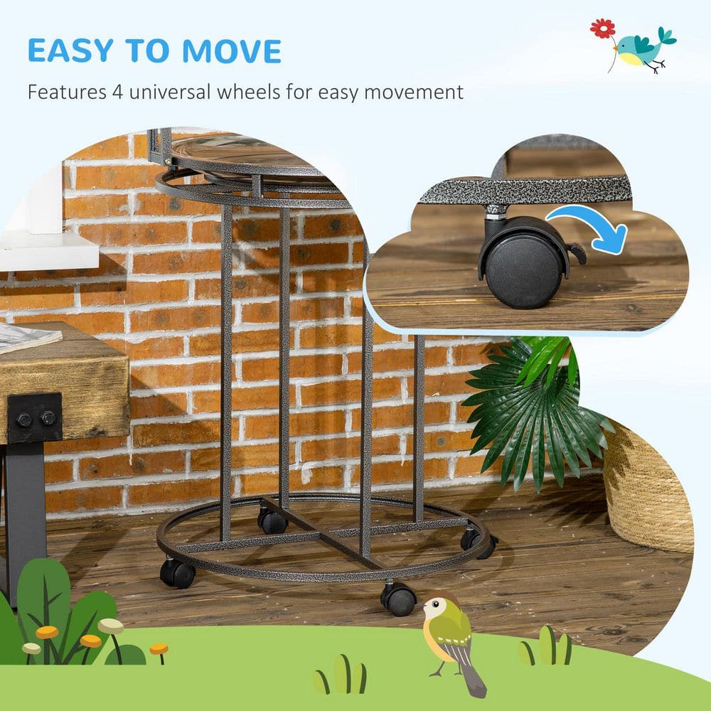 Gray Steel Bird Perch Stand with Toy Hook and Ladders
