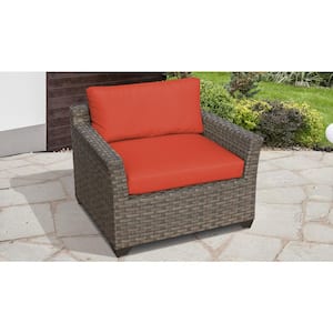 Monterey Outdoor Wicker Arm Club Chair with Tangerine Orange Cushions