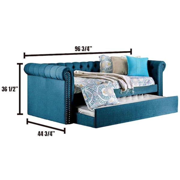 William's Home Furnishing Leanna in Dark Teal with Trundle Twin Size Daybed