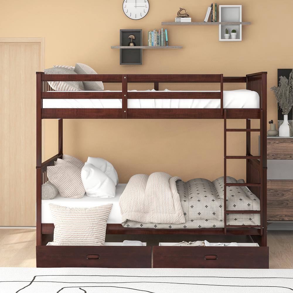 ANBAZAR Espresso FullOverFull Bunk Bed with 2Storage Drawers Solid