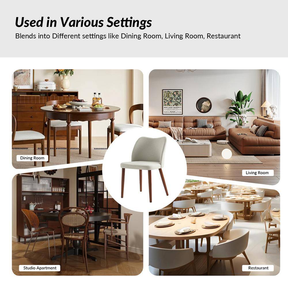 Gray Upholstered Low Back Side Chair with Solid Wood Legs (Set of 4)