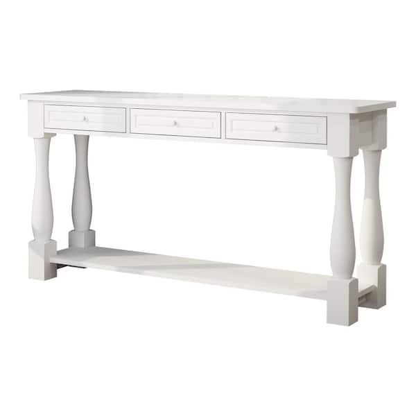 Karl home 64.18 in. White Rectangle MDF Console Table with 3-Drawers and 2-Shelves