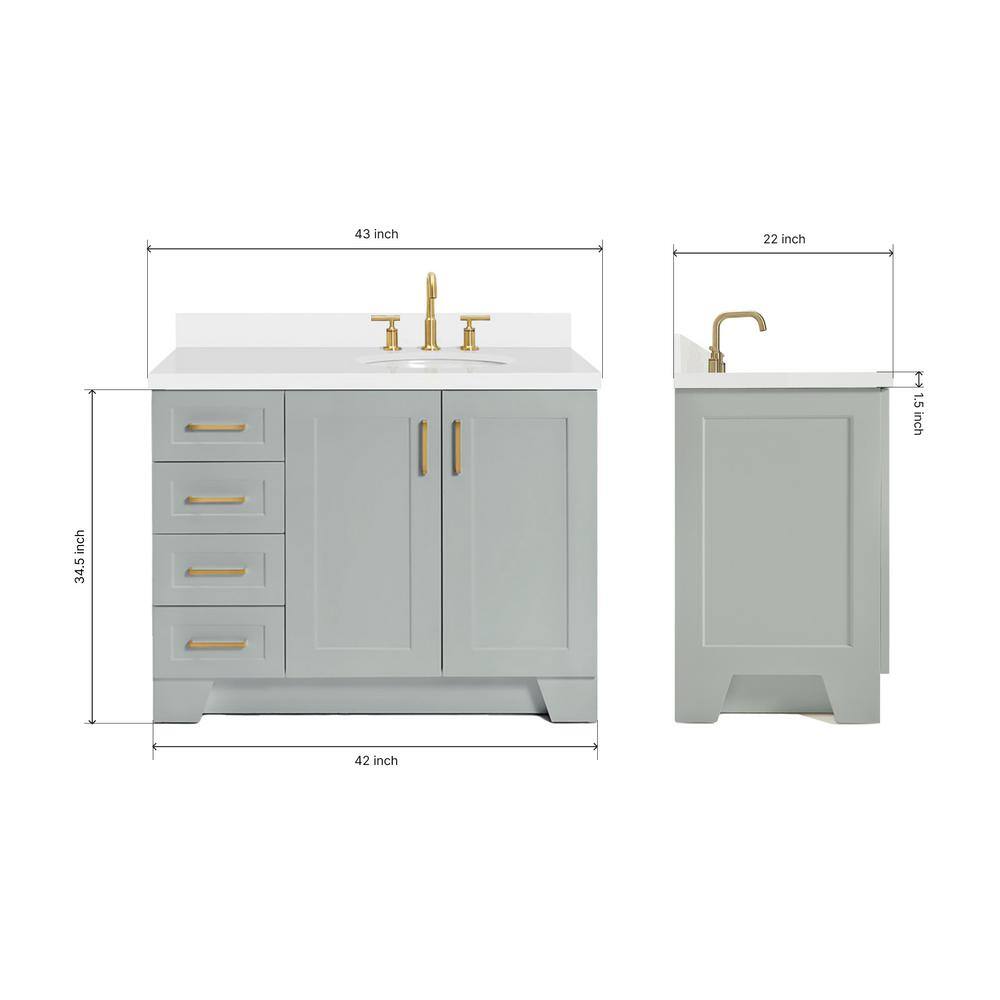 Taylor 43" Gray Freestanding Single Bathroom Vanity with Quartz Top