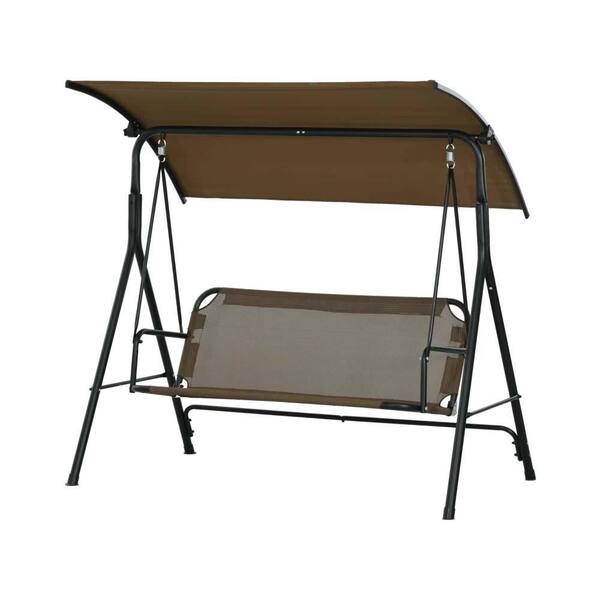 3-Person Metal Patio Swing with Brown Canopy