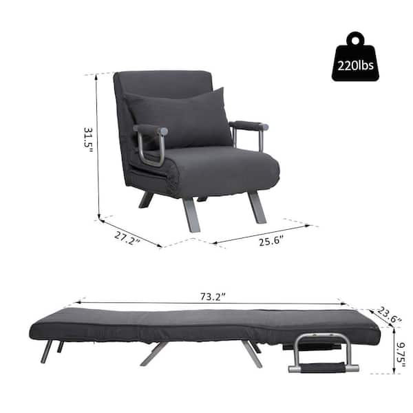 Black HOMCOM Folding 5 Position Steel Convertible Sleeper Bed Sofa Chair Lounge