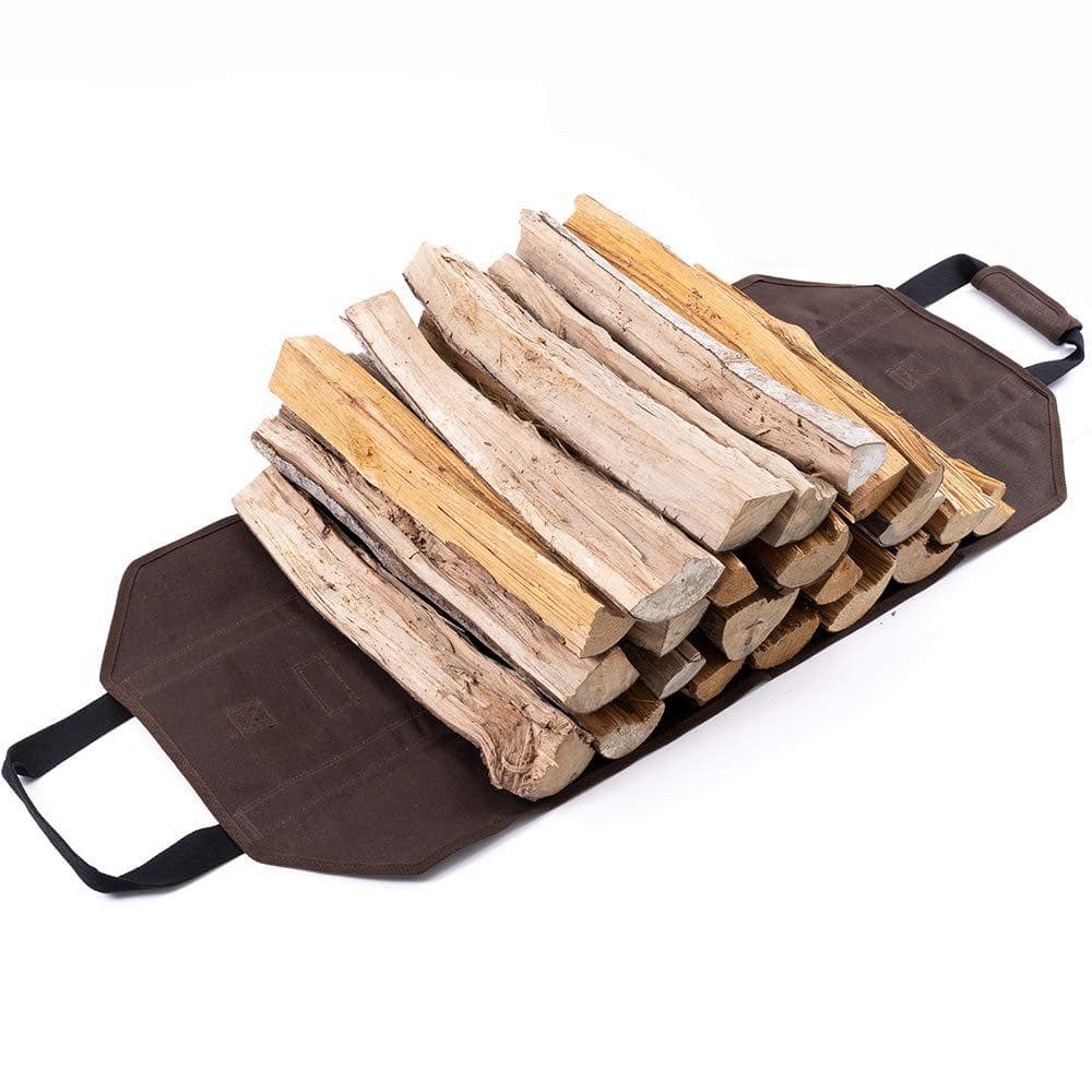 Large Brown Waxed Canvas Firewood Carrier Bag