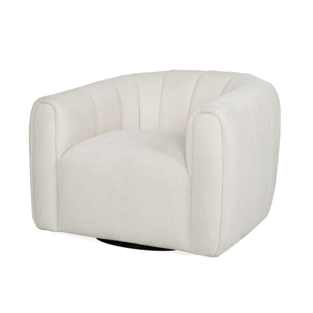 Cream Velvet Swivel Club Chair with Round Arms