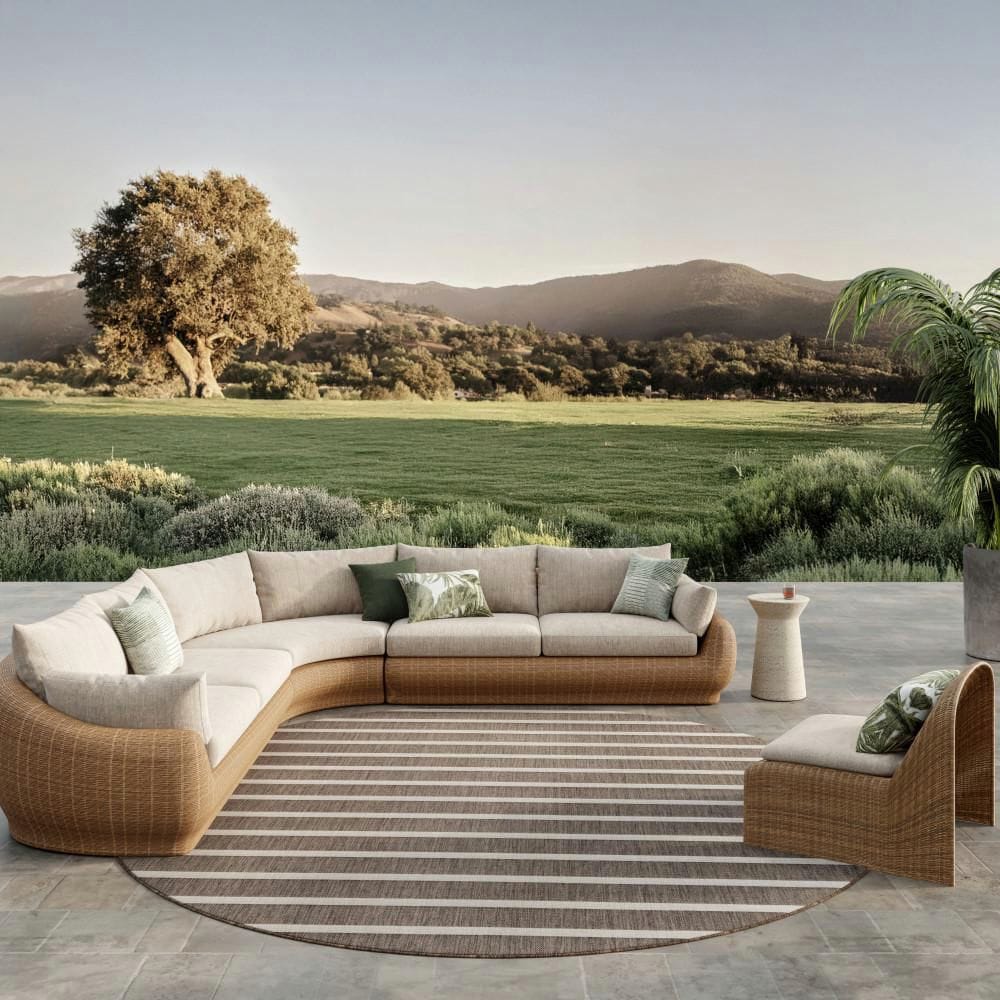 Positano Natural Ivory 12 ft. x 12 ft. Stripes Contemporary Round Area Rug