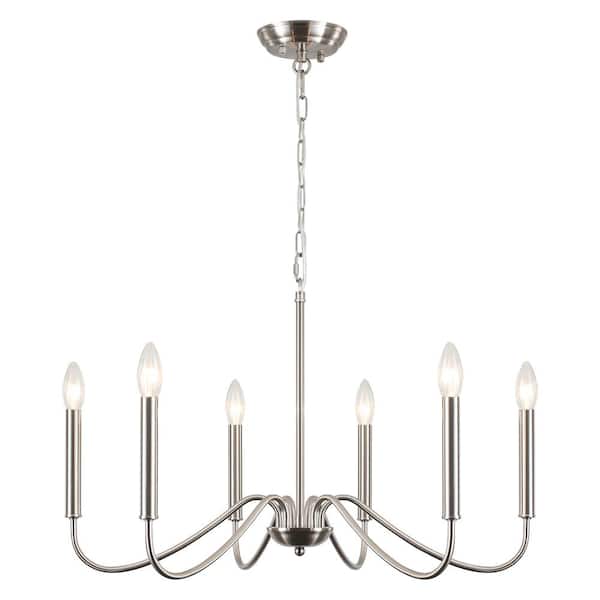 ADSENSTY 6-Light Farmhouse Sand Nickel Candlestick Chandelier Minimalist Kitchen Island Hanging Pendant Light