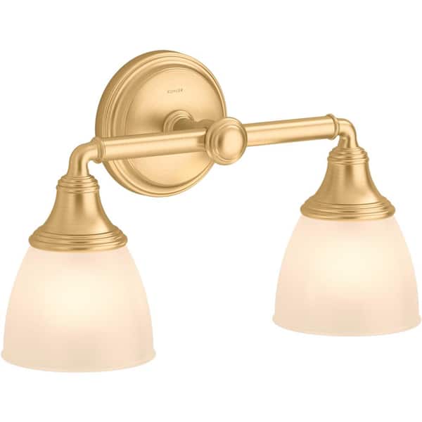 Devonshire 2 Light Brushed Moderne Brass Indoor Bathroom Vanity Light Fixture, Position Facing Up or Down, UL Listed