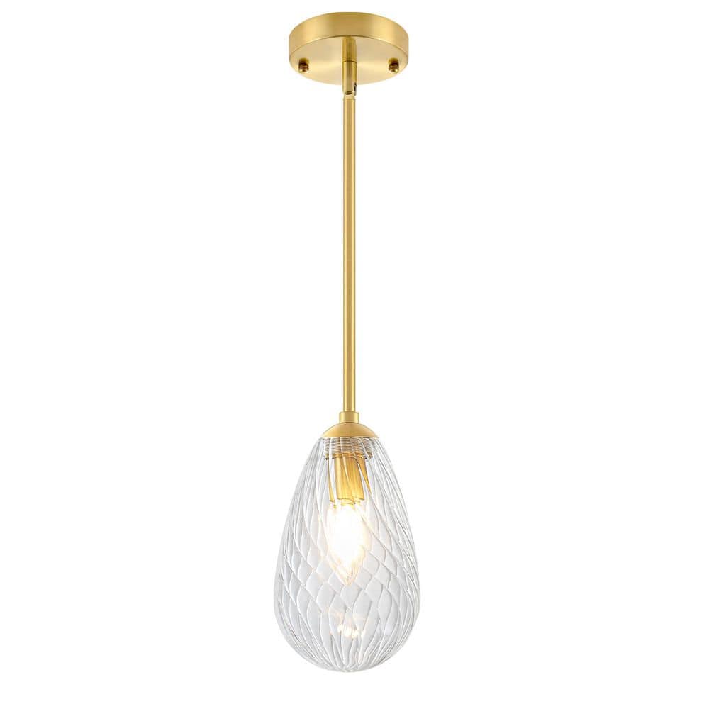 1-Light Modern Gold Teardrop Glass Pendant Light with Woven Texture Shade for Kitchen Bedroom Hallway price history on PriceWatchPro