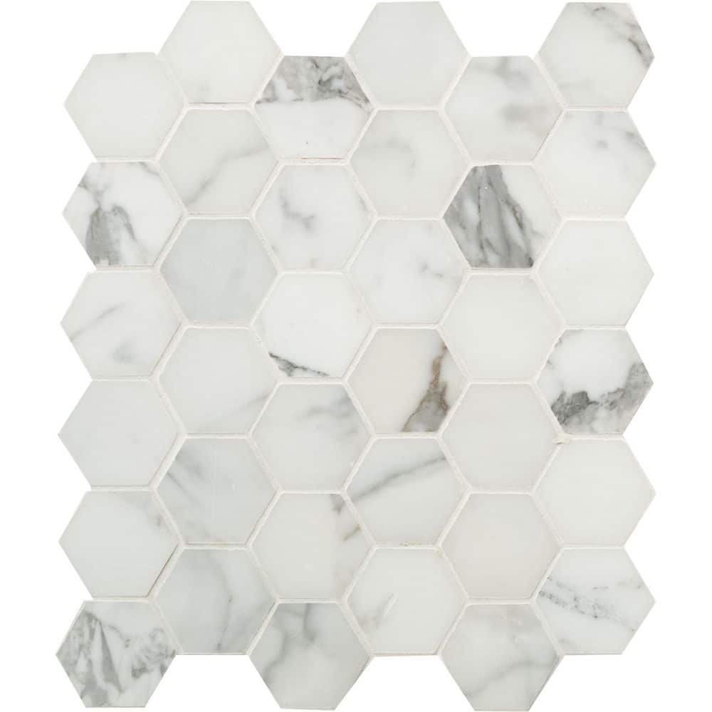 Carrara 2 in. Hexagon 12 in. x 12 in. x 0.39 in. Matte Porcelain Mesh-Mounted Mosaic Tile (8 sq. ft./Case) price history on PriceWatchPro