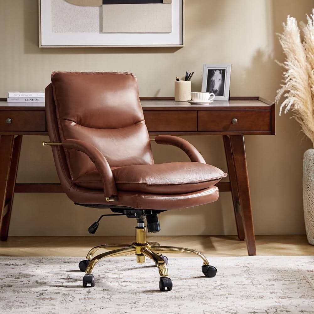 JAYDEN CREATION Calel Brown Genuine Leather Swivel Office Chair
