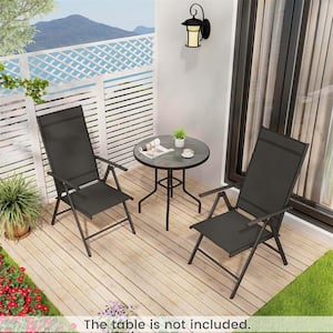 Adjustable Black Reclining Fabric and Metal Frame Outdoor Lounge Chair in Black Set of 1