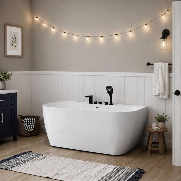 HOROW 59 in. x 28.7 in. Freestanding Acrylic Soaking Bathtub in