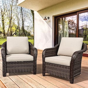 Stylish 2-Piece Wicker Outdoor Lounge Chair with Beige Cushion