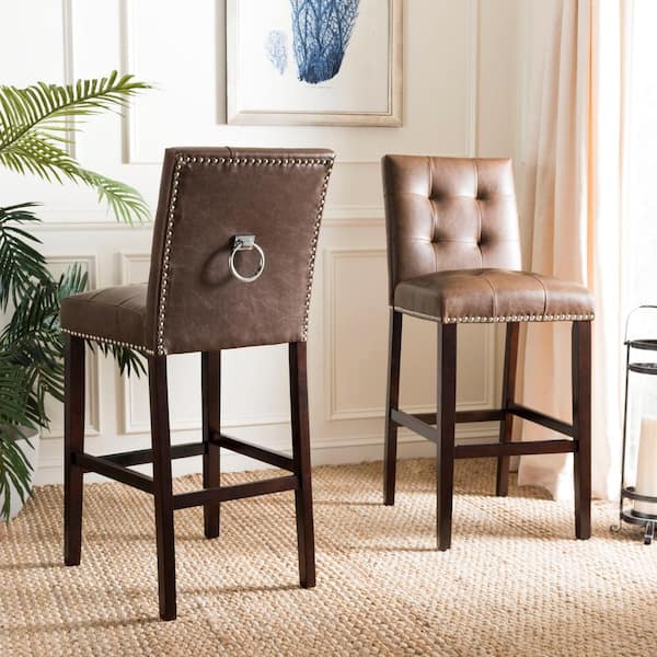 SAFAVIEH Nikita 44 in. Brown Wooden Bar Stool (Set of 2)