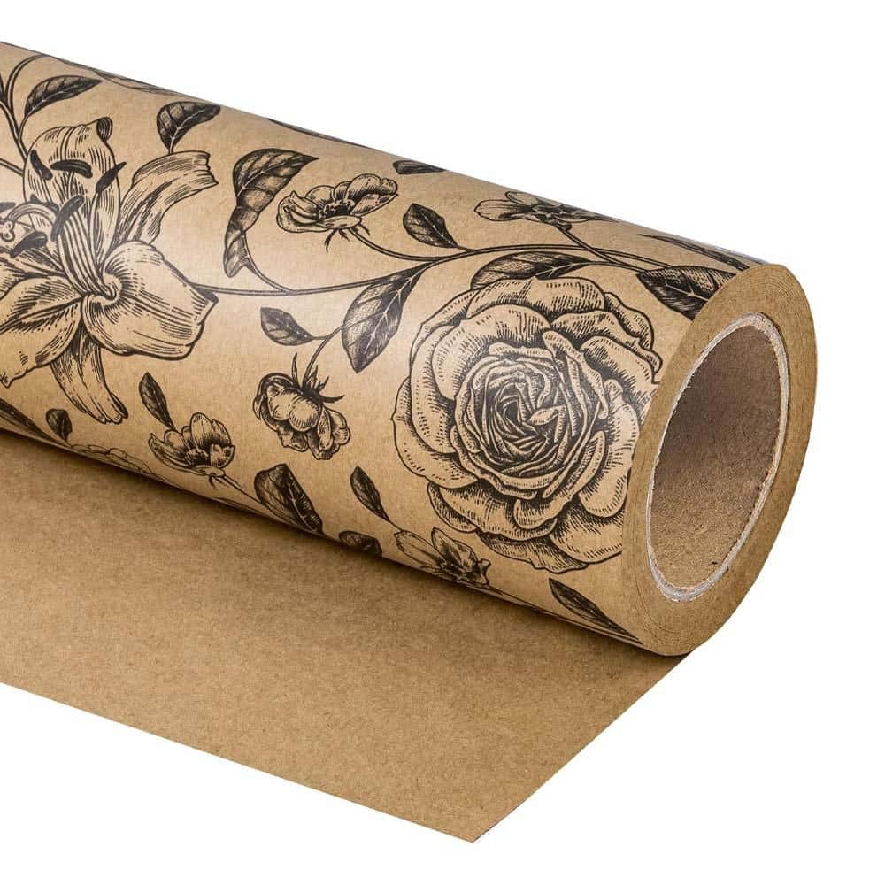 Kraft Floral Wrapping Paper Roll 17 in. x 33 ft. Vintage Black Floral Design for Birthday Bridal Shower Wedding price history on PriceWatchPro